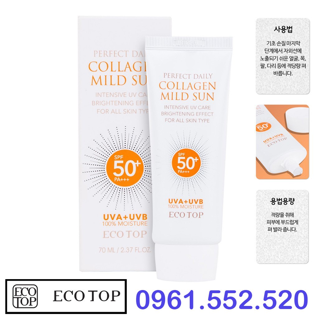[Hàng Chính Hãng] Kem chống nắng Ecotop Perfect Daily Collagen Mild Sun SPF50 70ml