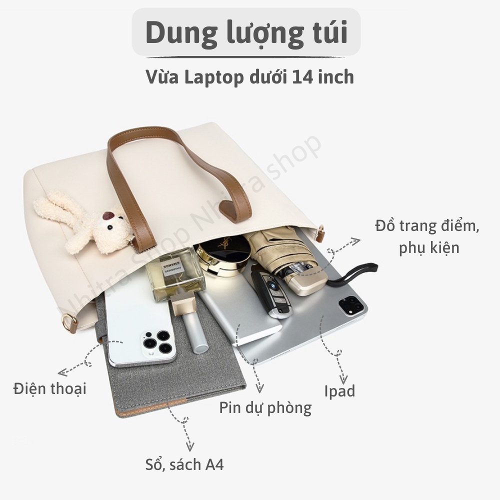 Túi tote da, túi xách công sở nữ A4 đựng vừa Laptop 14 inch Bảo Hành 6 tháng