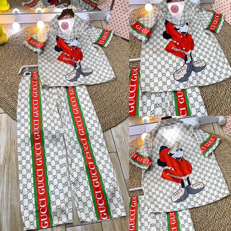 Đồ bộ pyjama tay ngắn quần dài GU C C I mickey ( ảnh thật )