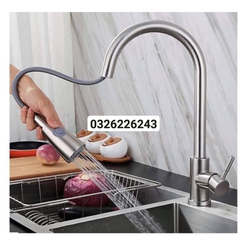 Vòi Rửa Bát Dây Rút, Vòi Rửa Chén Dây Rút- INOX 304 phủ NANO ĐEN SANG TRỌNG Thuận Tiện Kéo Dài Rửa Mọi Vị Trí