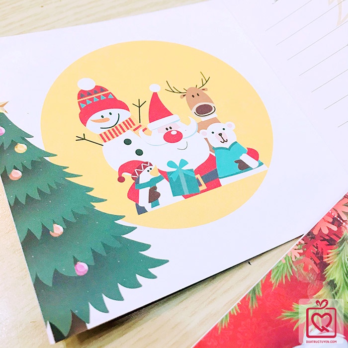 Thiệp Giáng Sinh Merry Christmas Đỏ -Vuông gấp thiệp noel 10x10cm thiệp ghi lời chúc, trang trí hộp quà