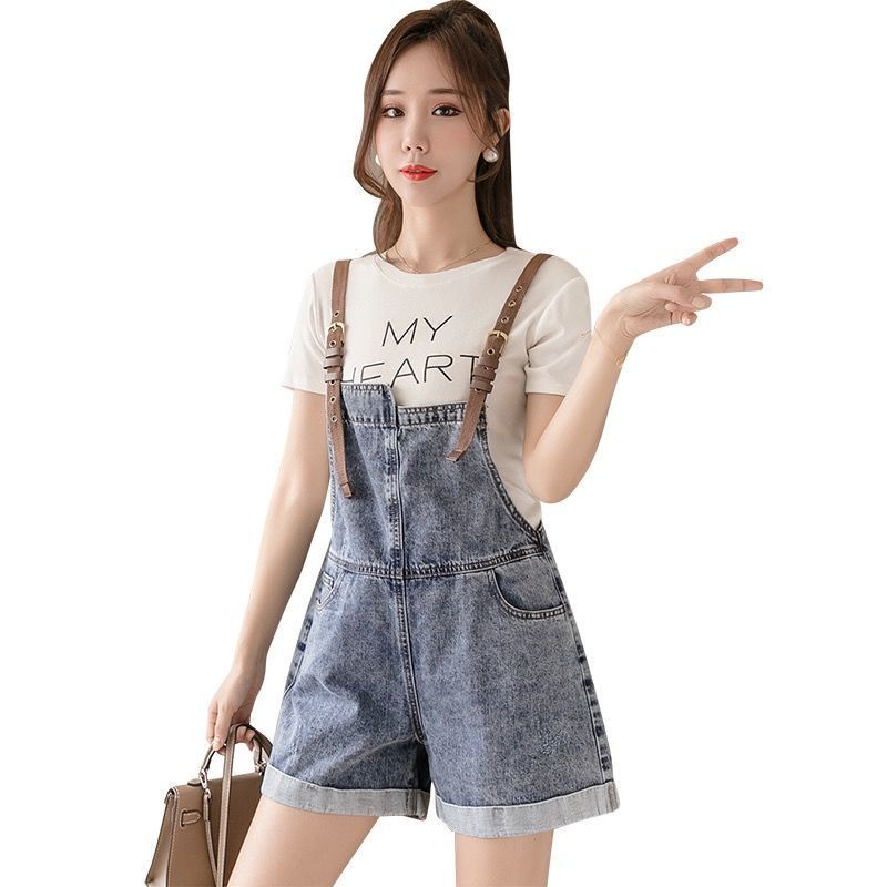 Quần Yếm Denim Ngắn Dáng Rộng Phong Cách Hàn Quốc Thời Trang Mùa Hè Dễ Phối Đồ Cho Nữ