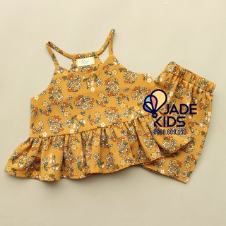 Đồ bộ bé gái, Bộ 2 Dây Hoa Nhí Vàng Nâu Dễ Thương Cho Bé