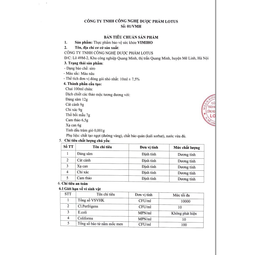 VIMIHO - SIRO HO THẢO DƯỢC 100ml