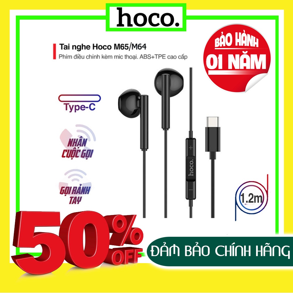 Tai Nghe Nhét Tai Hoco M64 / M65 Nghe Hay Có Mic Đàm Thoại, Jack cắm 3.5mm/ Jack Type C - BẢO HÀNH CHÍNH HÃNG