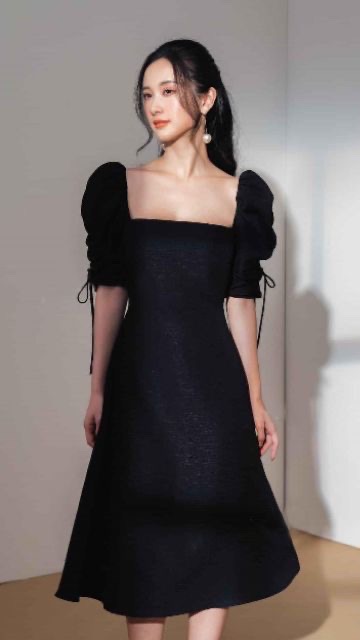 Đầm dài 2 lớp cổ vuông tay bánh mì rút nơ - Mama Dress | BigBuy360 - bigbuy360.vn