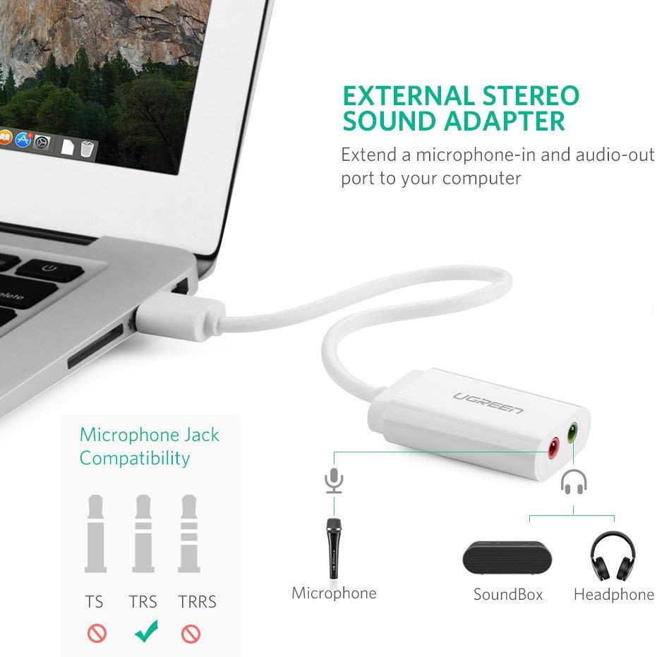 Dây USB 2.0 mở rộng sang đồng thời 2 cổng 3.5mm cho tai nghe + mic UGREEN US205