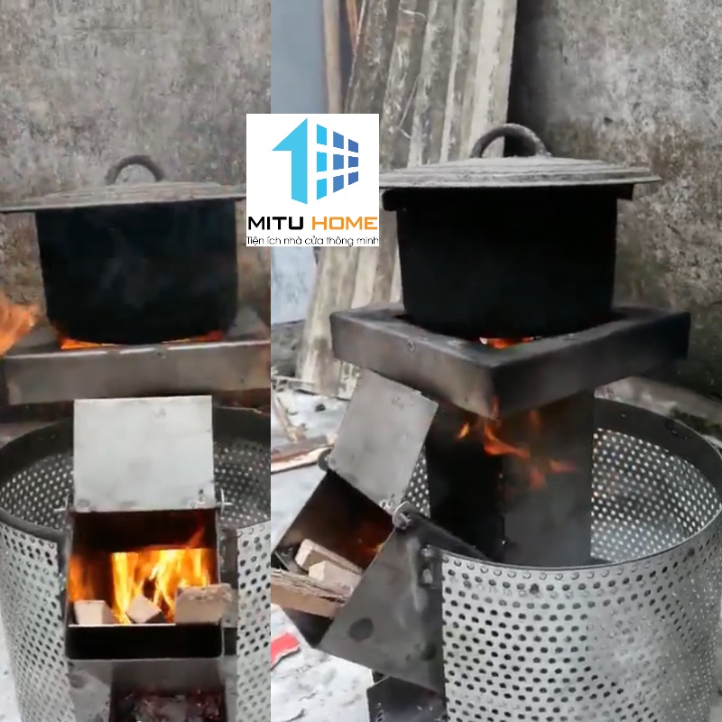 Bếp củi thông minh hàng tôn dày, Bếp củi tiết kiệm nhiên liệu dùng dã ngoại MITUHOME