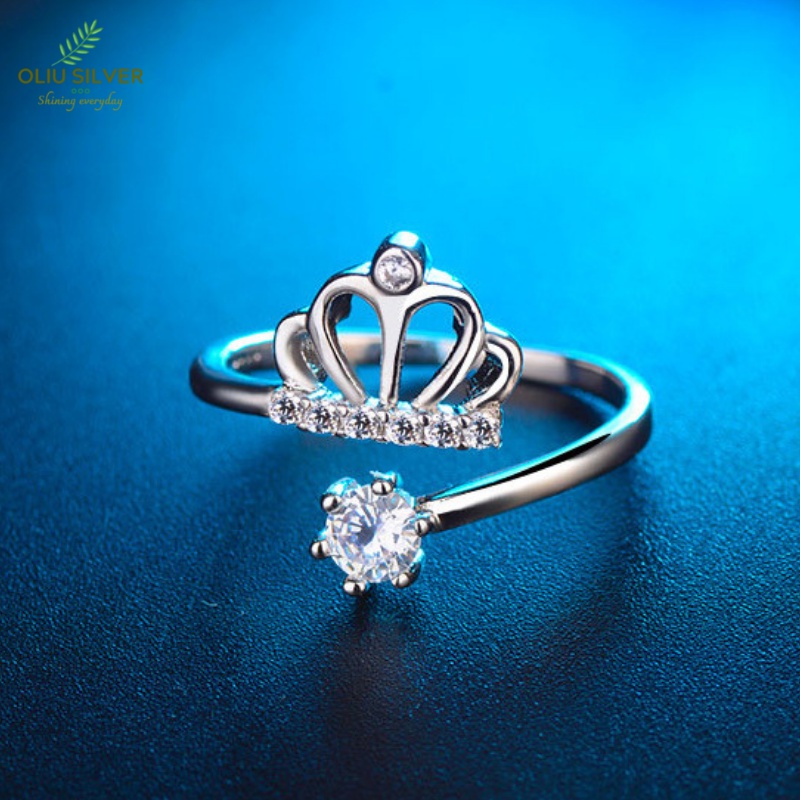 Nhẫn Bạc S925 Vương Miện Crown Free Size Đính Đá CZ Xinh Xắn | Khuyên Tai Nữ Trang Sức Bạc Thời Trang