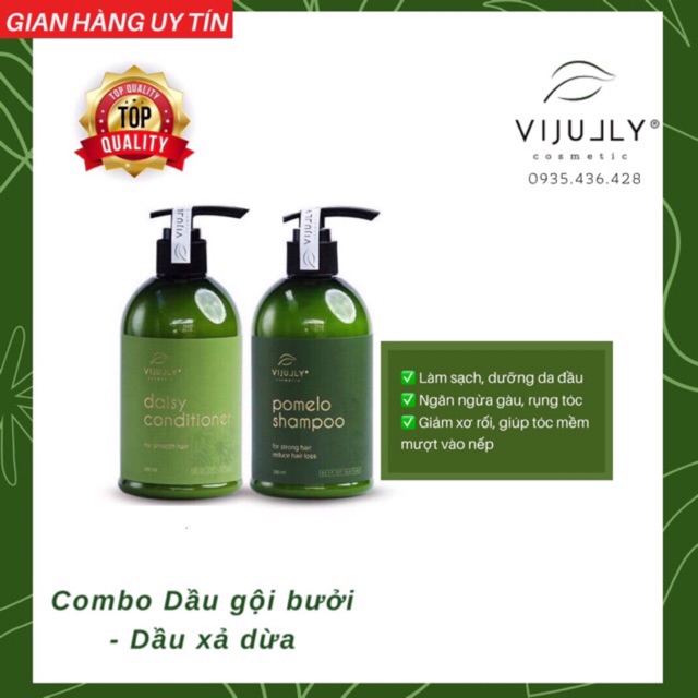Combo Dầu gội bưởi - Dầu xả dừa hoa cúc VIJULLY - Trị rụng tóc - Kích mọc tóc - Phục hồi tóc hư tổn