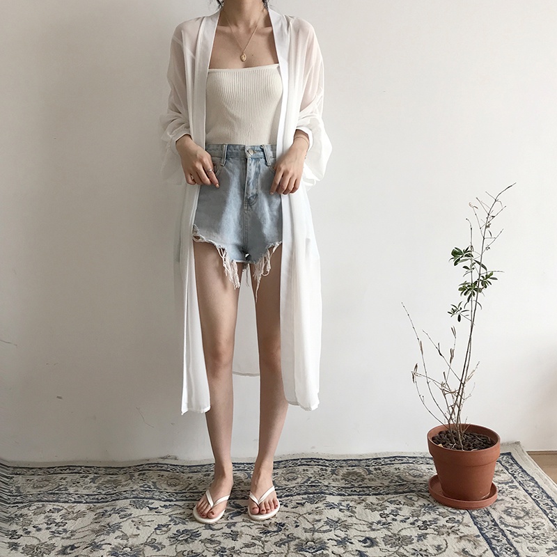 SUXI Áo Khoác Cardigan Chiffon Dáng Dài Chống Nắng Thời Trang Hàn Quốc Cho Nữ