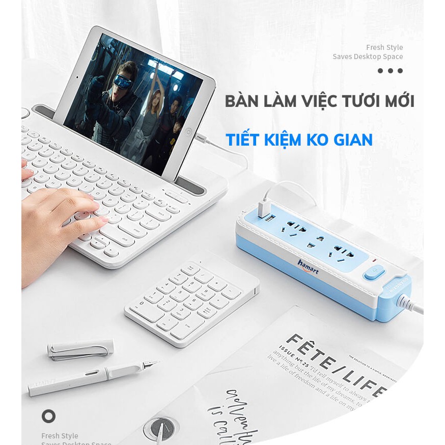 Ổ Cắm Điện Đa Năng Hamart Sạc USB Ổ Điện Thông Minh Tích Hợp Đèn LED Cao Cấp [TẶNG DÁN TREO Ổ ĐIỆN]