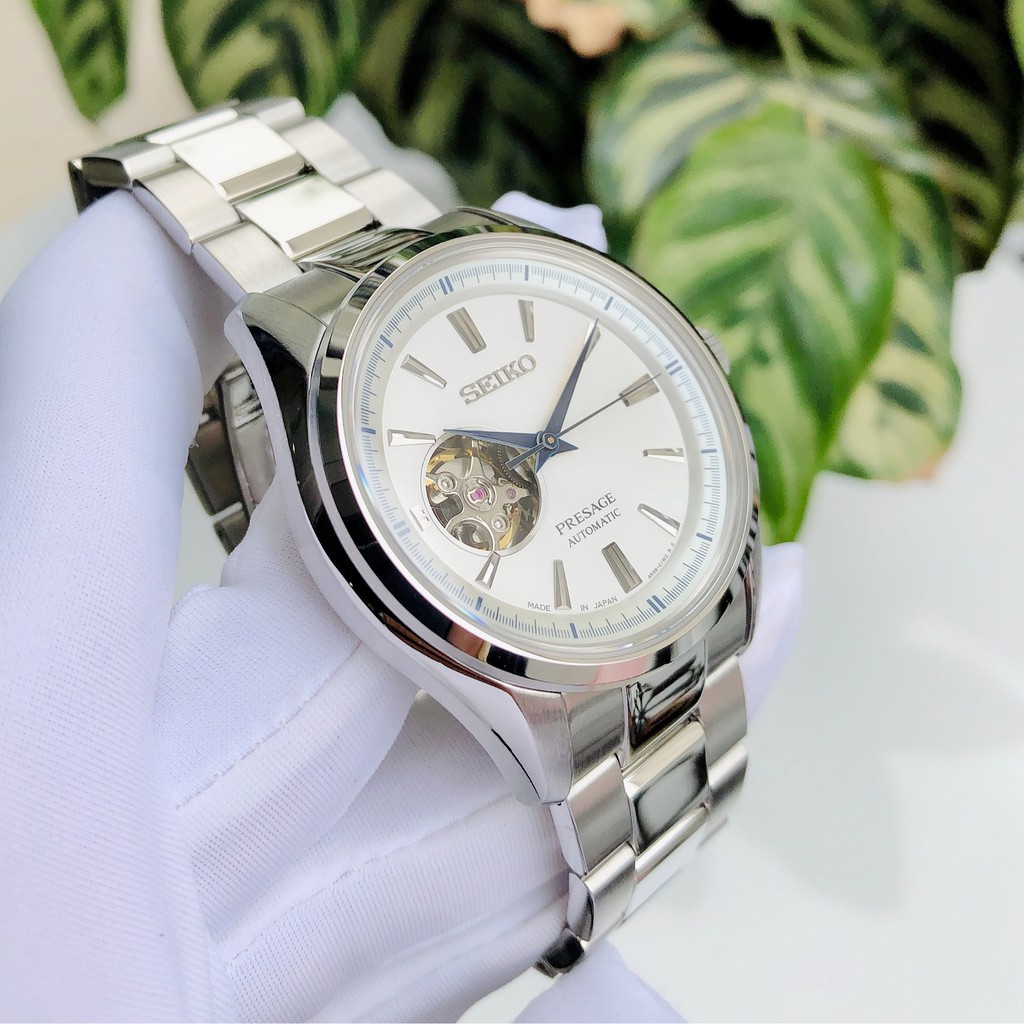 Đồng hồ Nam Seiko Presage SSA355J1 Hở tim,Mặt trắng-Máy cơ tự động Automatic-Dây kim loại cao cấp-Size 41mm