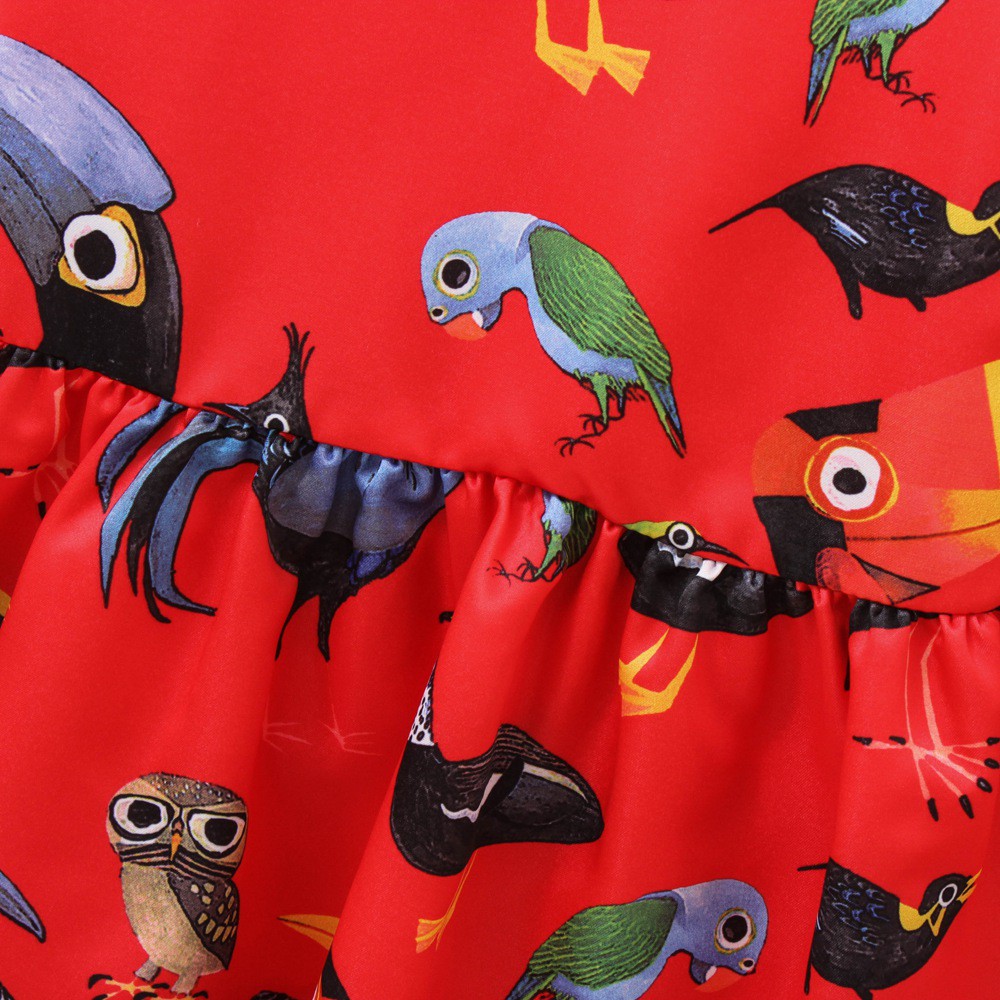 Đầm Sanlutoz Tay Dài In Họa Tiết Chim Hoạt Hình Dành Cho Bé Gái