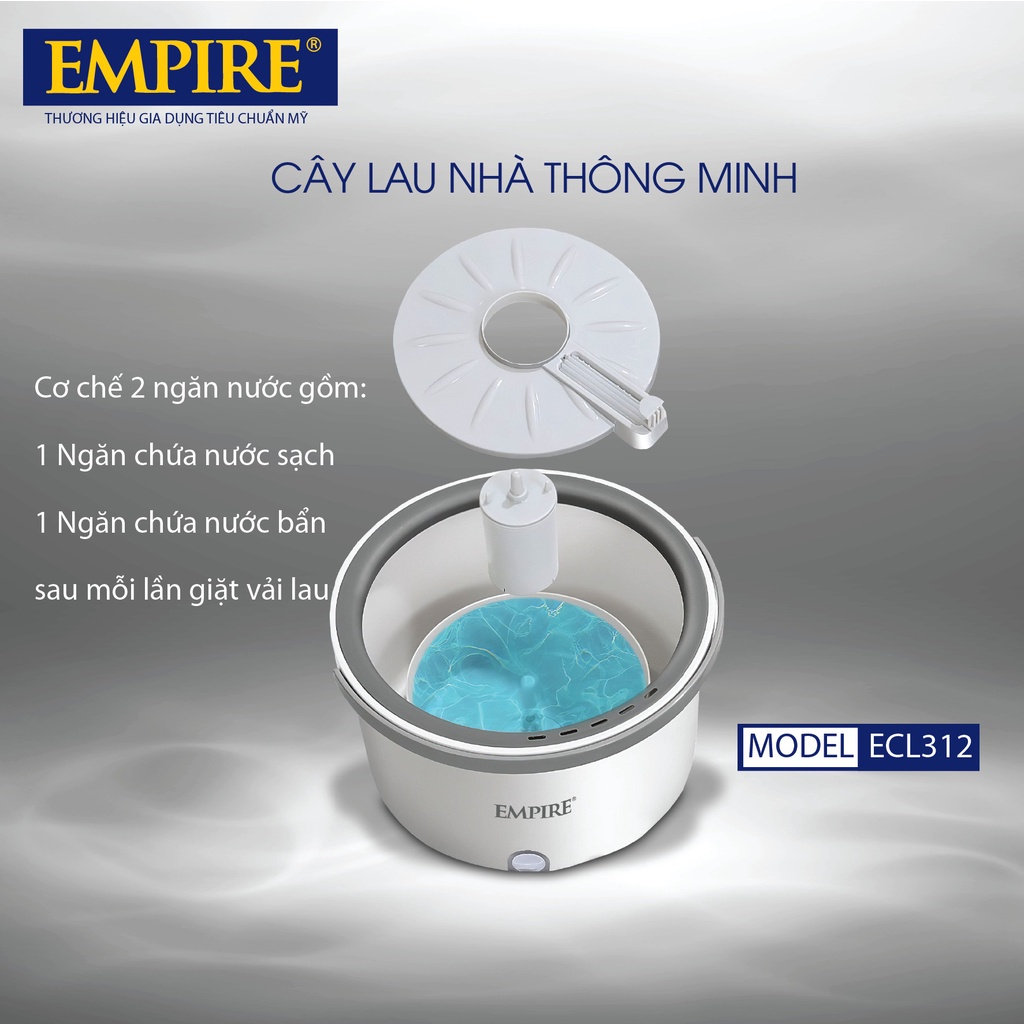 Cây lau nhà tiết kiệm nước thông minh, tự vắt xoay 360 độ, tặng 2 bông lau microfibe empire 312