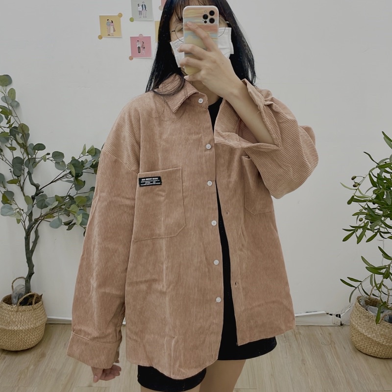 Áo sơmi nhung gân/Áo sơmi khoác ngoài form rộng Nam nữ unisex