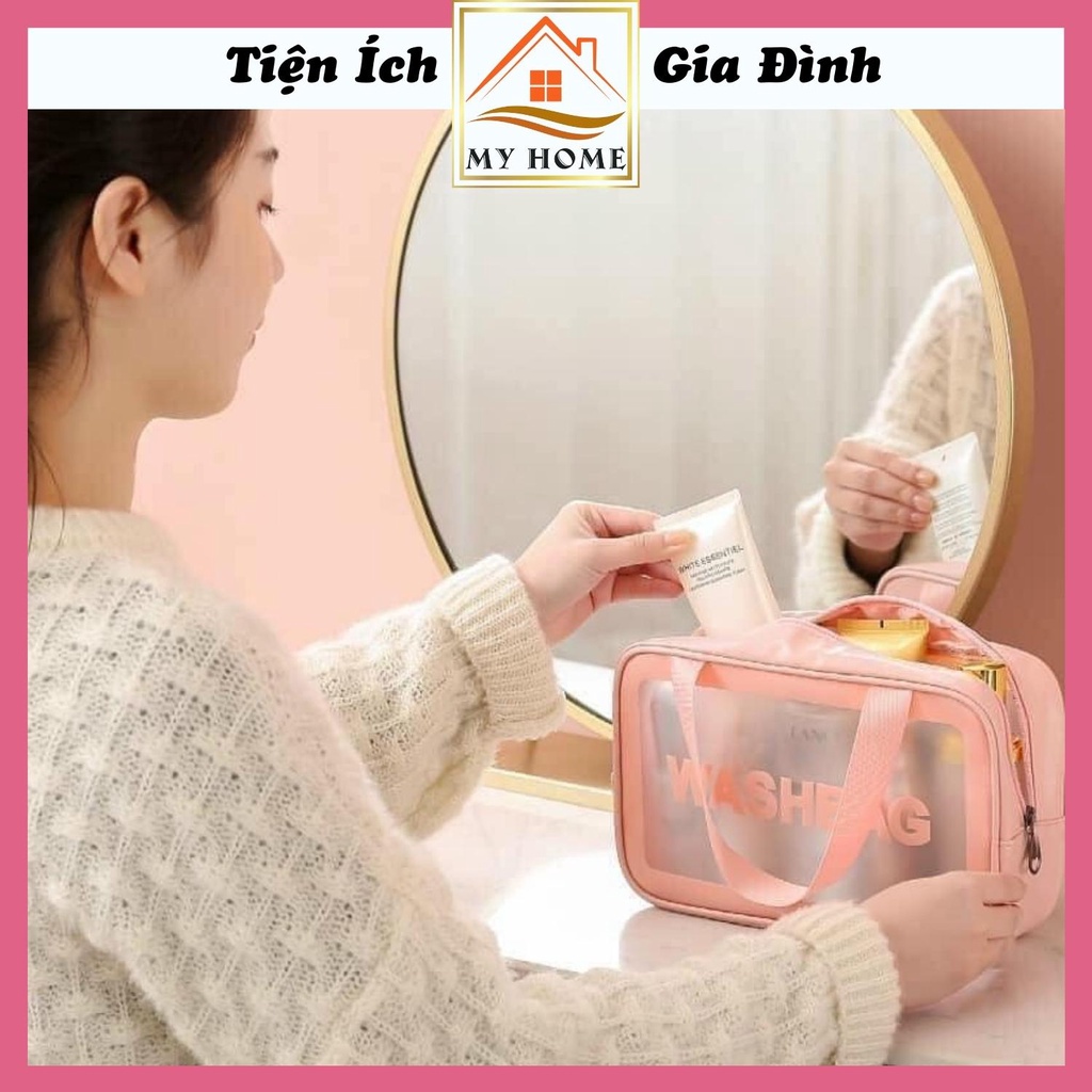 Túi đựng mỹ phẩm Washbag, túi Travel đựng đồ trang điểm trong suốt cao cấp 3 size