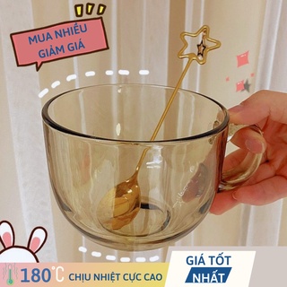 Cốc, ly thủy tinh dễ thương uống nước ăn sáng chịu nhiệt lớn dày màu hổ phách