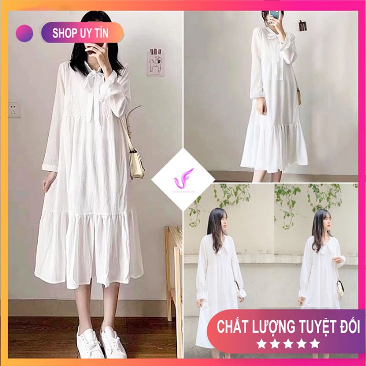 Váy Nữ 🍀[FREESHIP]🍀 Đầm Babydoll Nơ Ngực Tay phồng-Dáng Suông, Chất liệu nhẹ thoải mái-lên dáng cực xinh Mã TT02