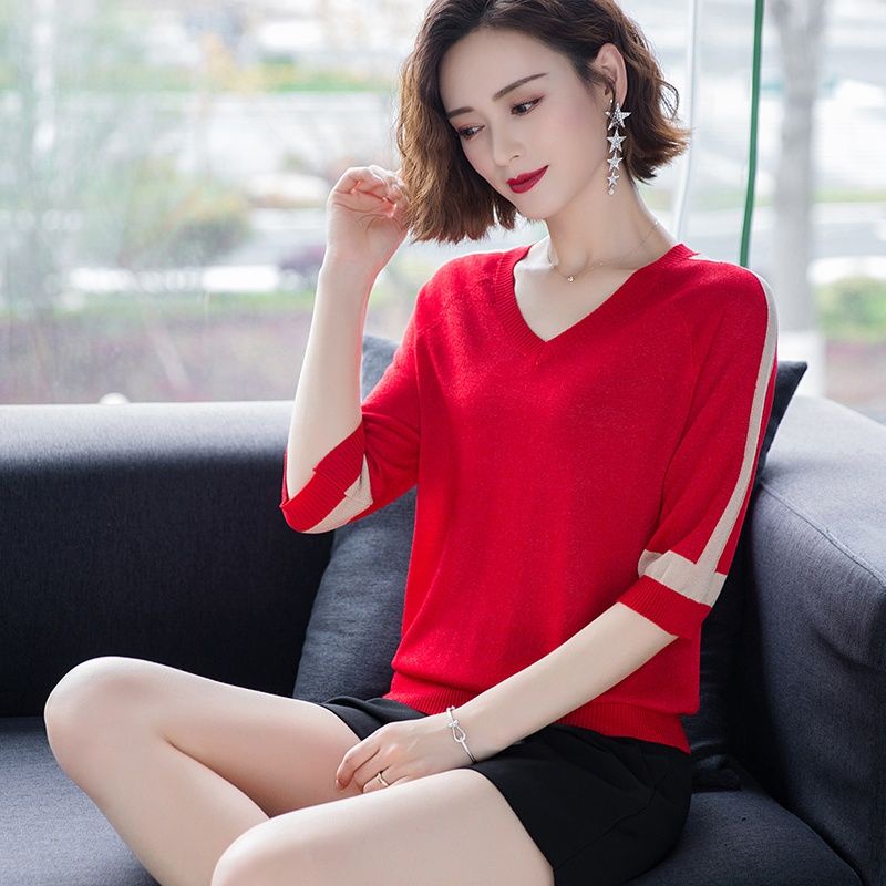 Áo Thun Tay Ngắn Cổ Chữ V Dáng Rộng Plus Size Thời Trang Cho Nữ Trung Niên