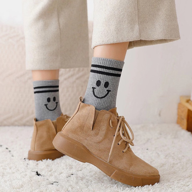 WAFNHA D612 Vớ Cotton Hình Mặt Cười Dễ Thương Phong Cách Hàn Quốc Cho Nữ