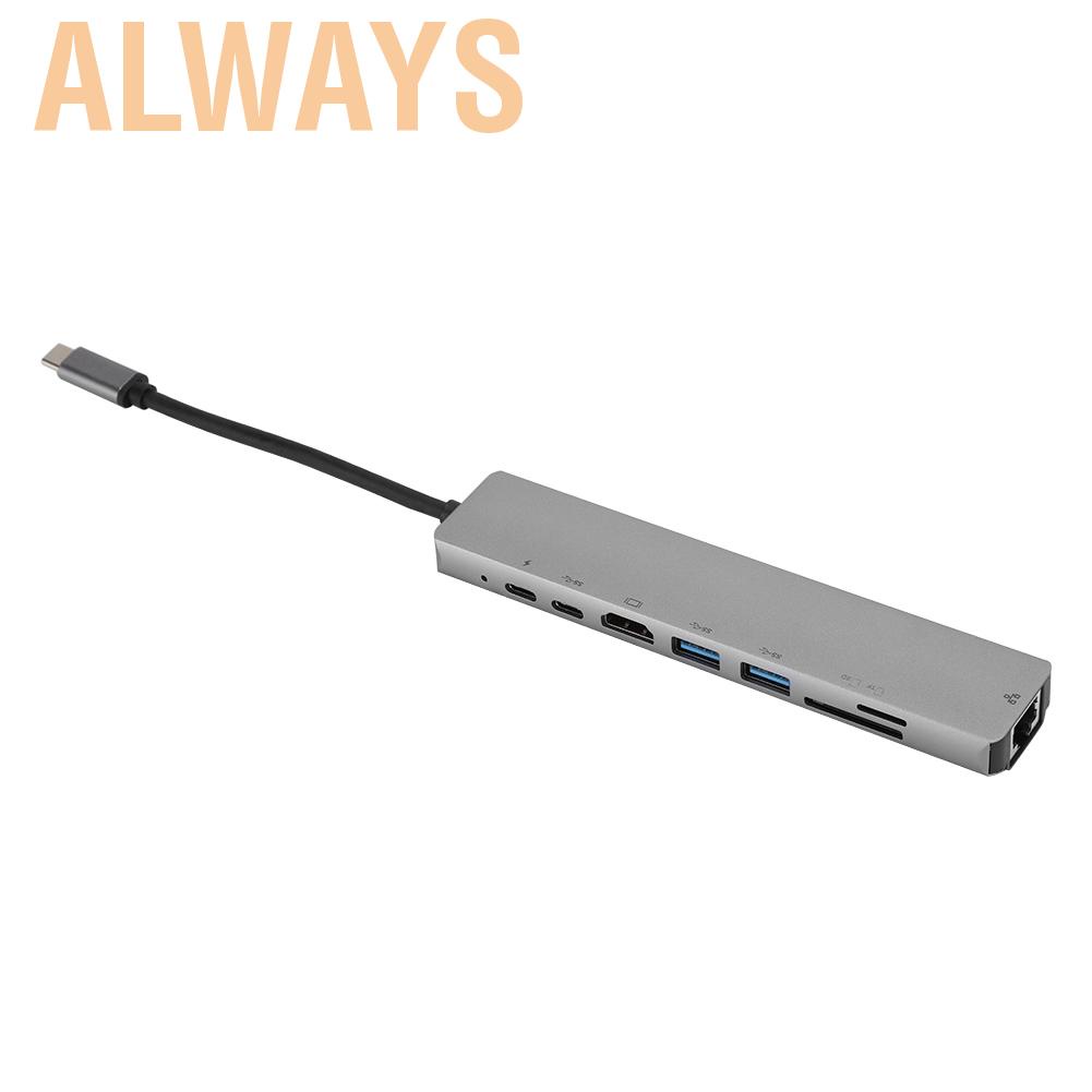 Alwaysonline USB-C to Type-C Hub Adapter 8-in-1 Adaptor Dock Station HDMI RJ45 Ethernet