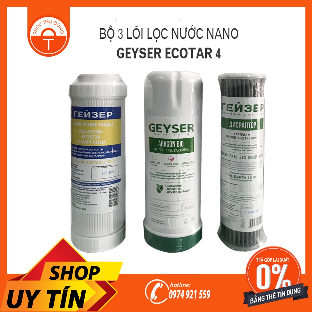 Bộ 3 Lõi Lọc Nước Nano Geyser Ecotar 4 Chính hãng