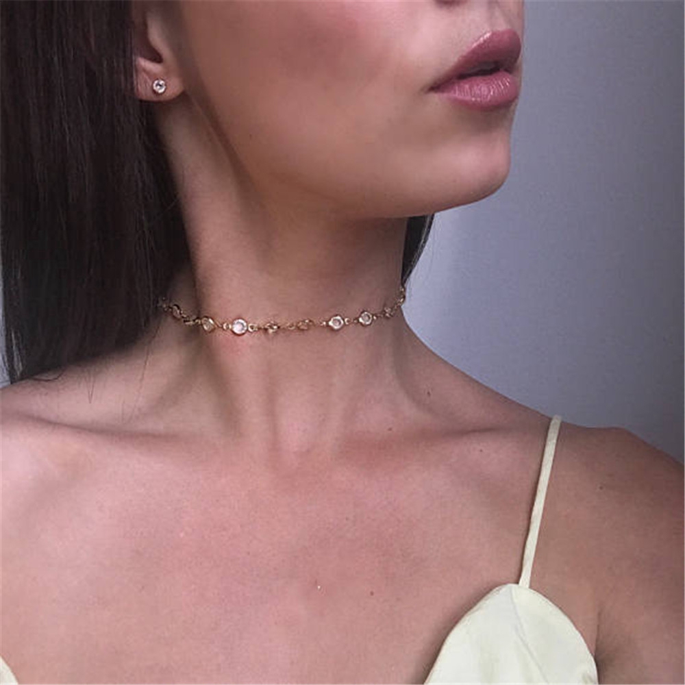 Vòng cổ bằng hợp kim có đính kim cương pha lê theo phong cách Hàn Quốc cho nữ