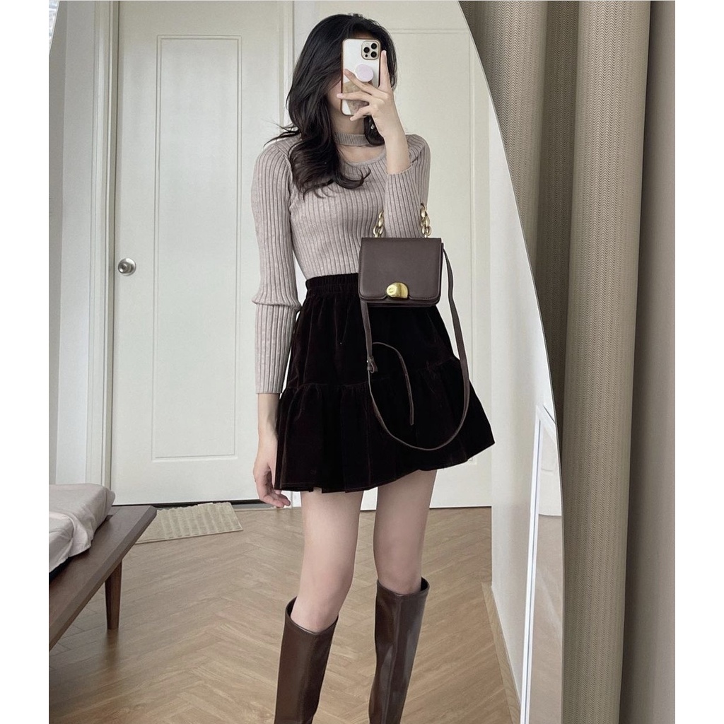 Chân Váy Dáng Xòe Chất Nhung Hàng Quảng Châu M6582- Lolla_Fashion