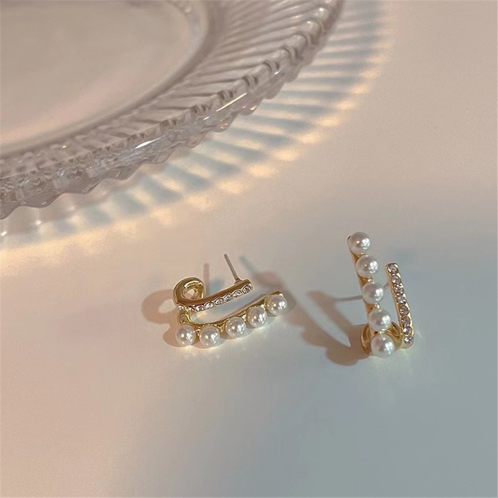 Khuyên Tai Hai Lớp Đính Ngọc Trai Zircon Cao Cấp Đơn Giản Phong Cách Pháp Cổ Điển Dễ Phối Đồ Cho Nữ