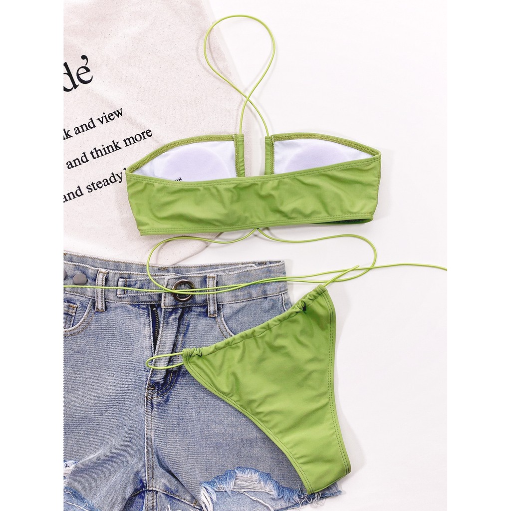 [BKN1306] <ÂU> SET BIKINI XANH CỐM ĐAN DÂY EO | BigBuy360 - bigbuy360.vn