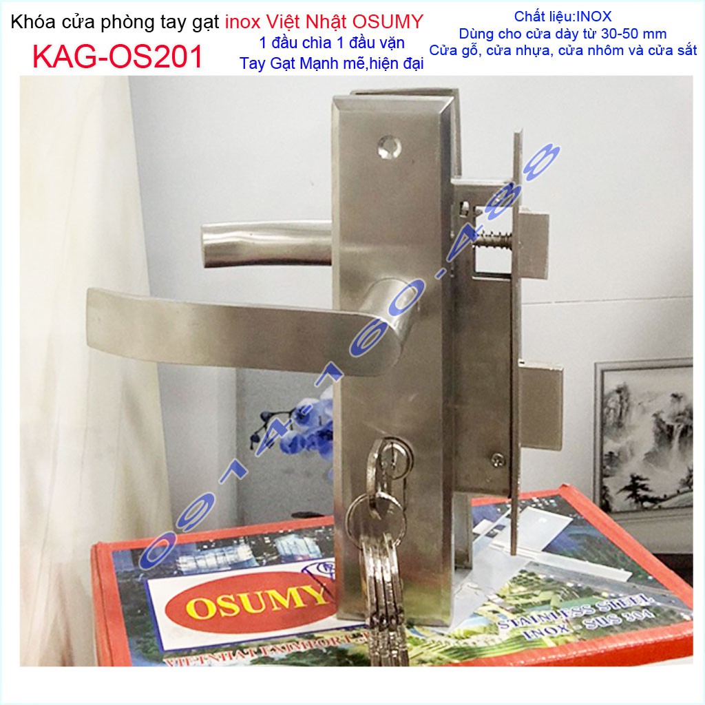Khóa cửa Việt Nhật KAG-OS200, khóa cửa phòng Inox Việt Nhật cao cấp trọn bộ