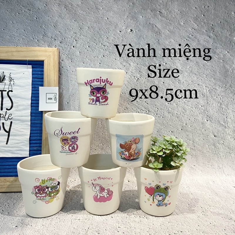 Chậu mini in hình nhiều kiểu dáng, Size 9x8cm, trồng cây sen đá xương rồng cẩm nhung