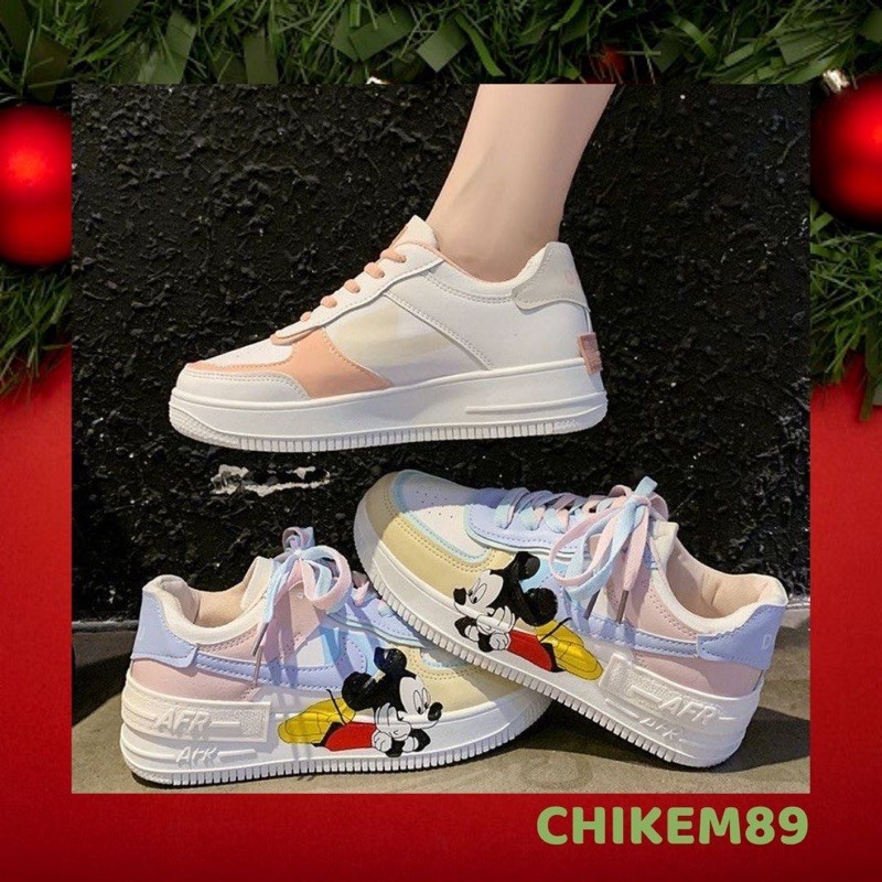 Giày thể thao sneakers nữ FREESHIP độn đế mickey (tặng dây giày hồng kute)