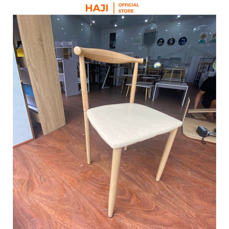 Ghế bàn làm việc tựa lưng thoải mái chân sắt giả gỗ chắc chắn sang trọng thương hiệu HAJI E60