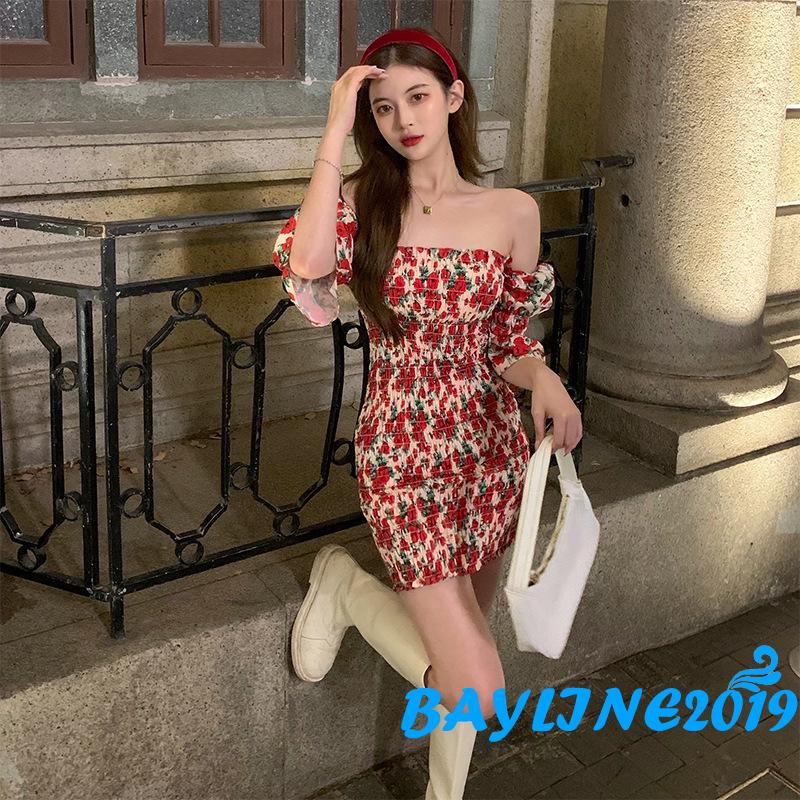 Đầm Ôm Dáng Tay Lửng Cổ Vuông In Họa Tiết Hoa Dành Cho Nữ