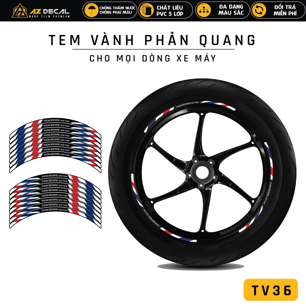 Decal Dán Mâm Xe Mẫu Thom Browne | TV36 | Tem Dán Vành Xe Máy Phản Quang SH AB Exciter Winner NVX Vario Vision....