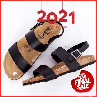 [VNXK] PU15 Đen - Dép sandal quai ngang Unisex da PU, đế trấu Bioline Birken - Xuất khẩu châu Âu - B