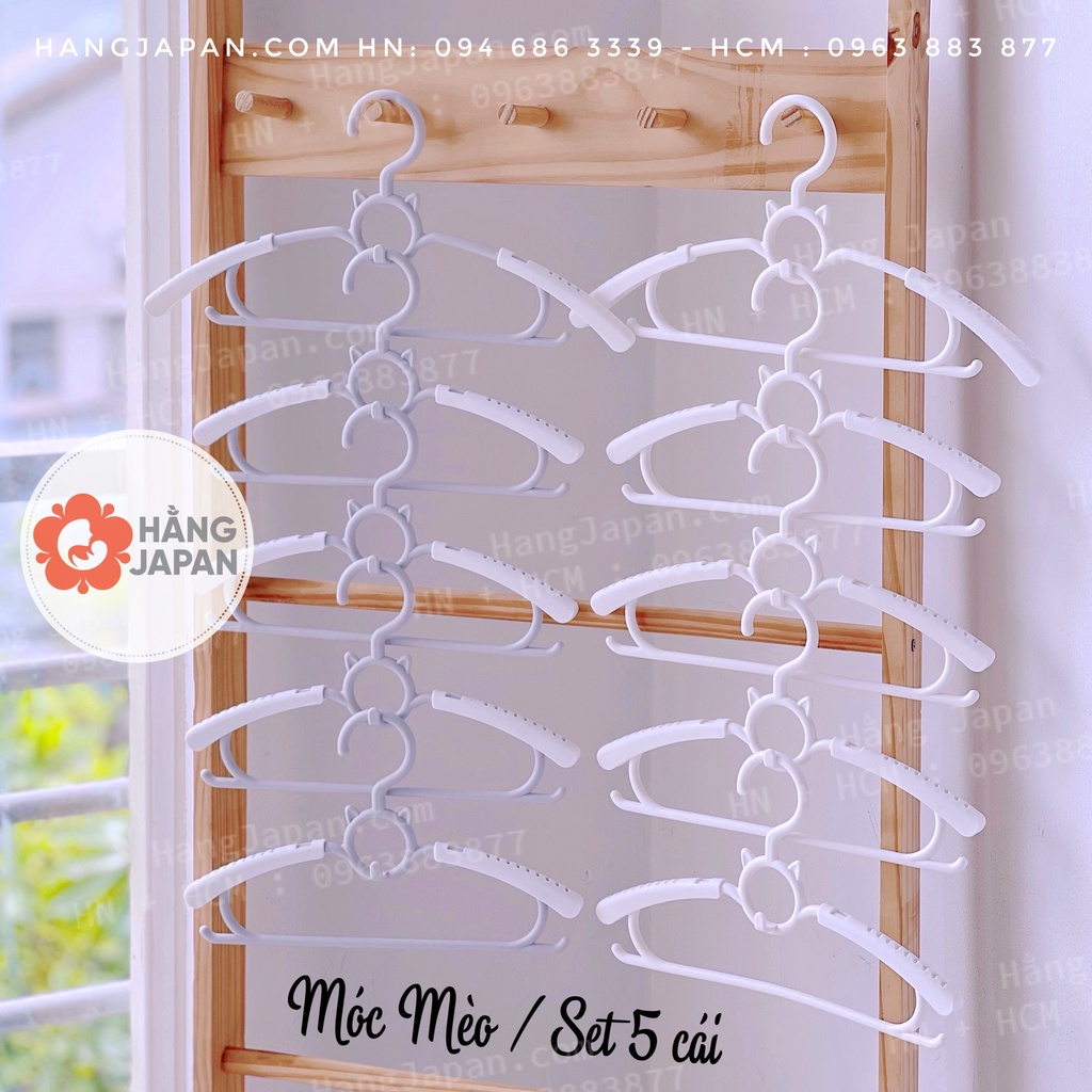 Bộ 5 móc treo quần áo hình mèo cho bé điều chỉnh được độ dài ngắn