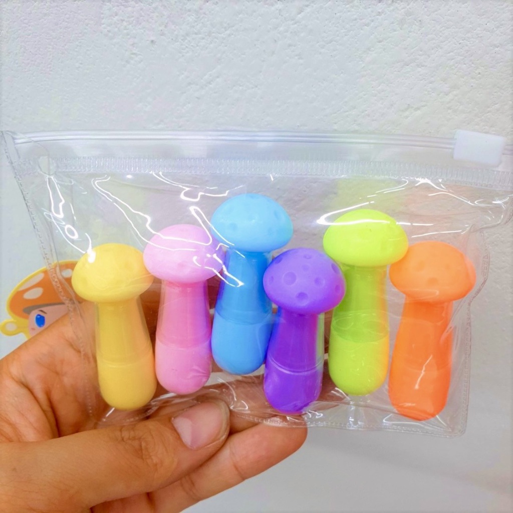 Bộ 6 Bút nhớ, Bút dạ quang Dòng Highlight Hình Nấm