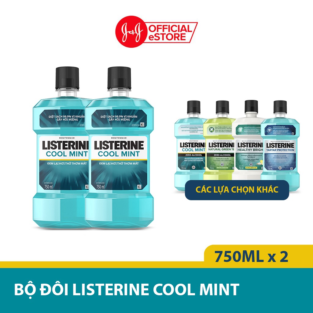 Bộ 2 chai nước súc miệng diệt khuẩn giữ hơi thở thơm mát Listerine Cool Mint 750ml/chai - 100945524