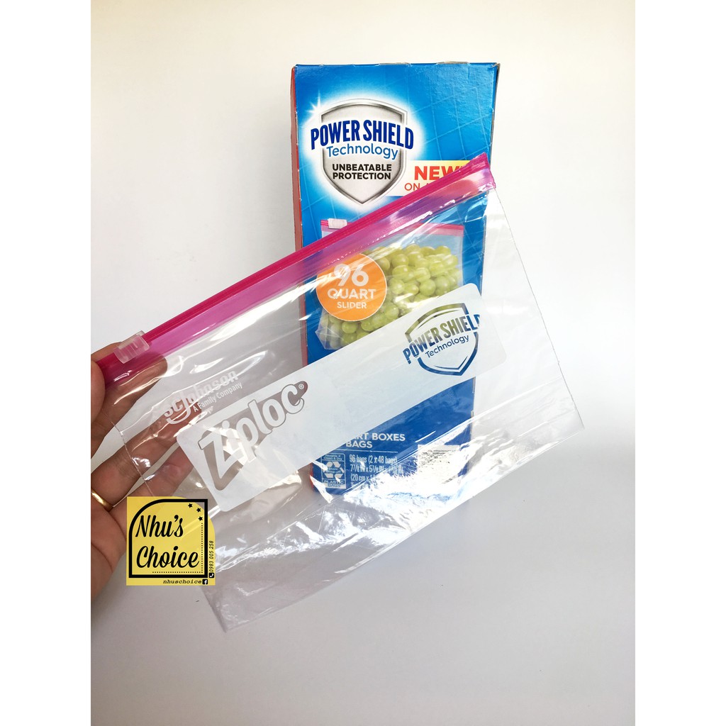 Túi dự trữ khóa kéo Ziploc Slider| Storage| Powder Shield| Quart 20x14.9cm