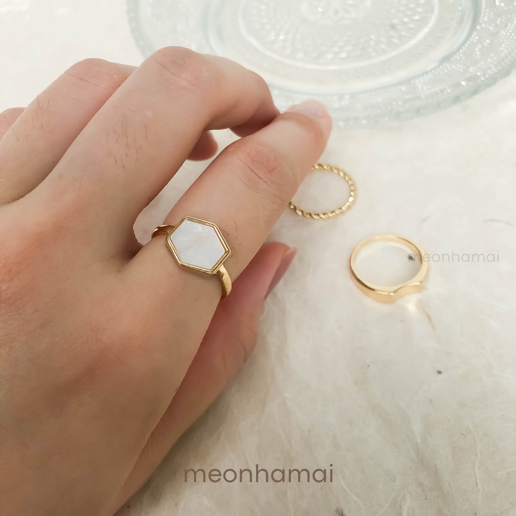 Set nhẫn xà cừ lục giác MEONHAMAI N003