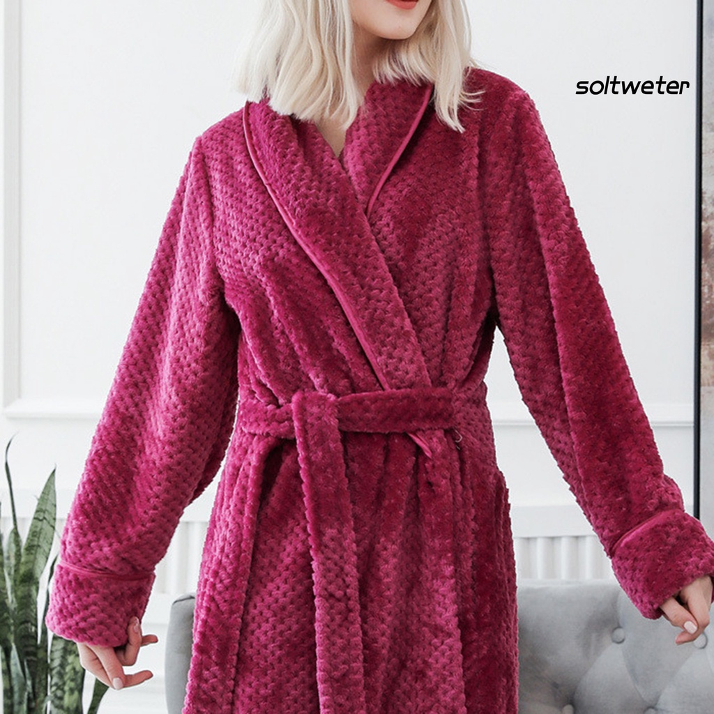 Áo choàng tắm tay dài bằng vải nhung màu trơn thời trang mùa đông cho nữ