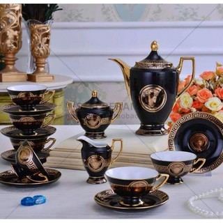 Bộ Ấm Trà, Cà Phê VERSACE Đen Cao Cấp