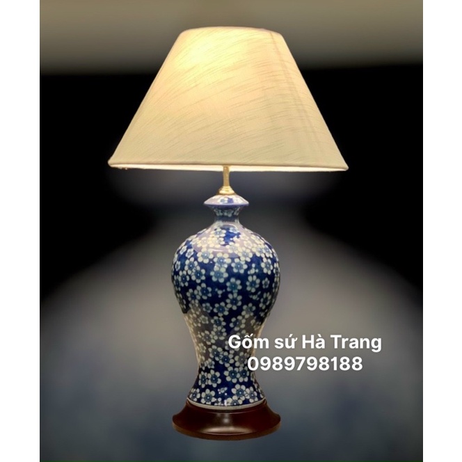 Đèn ngủ decor gốm sứ Bát Tràng cao cấp vẽ băng mai