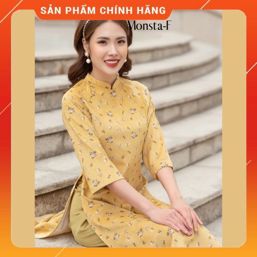 Áo dài Nhung hoa nhí- Monsta F thời trang công sở, dạo phố