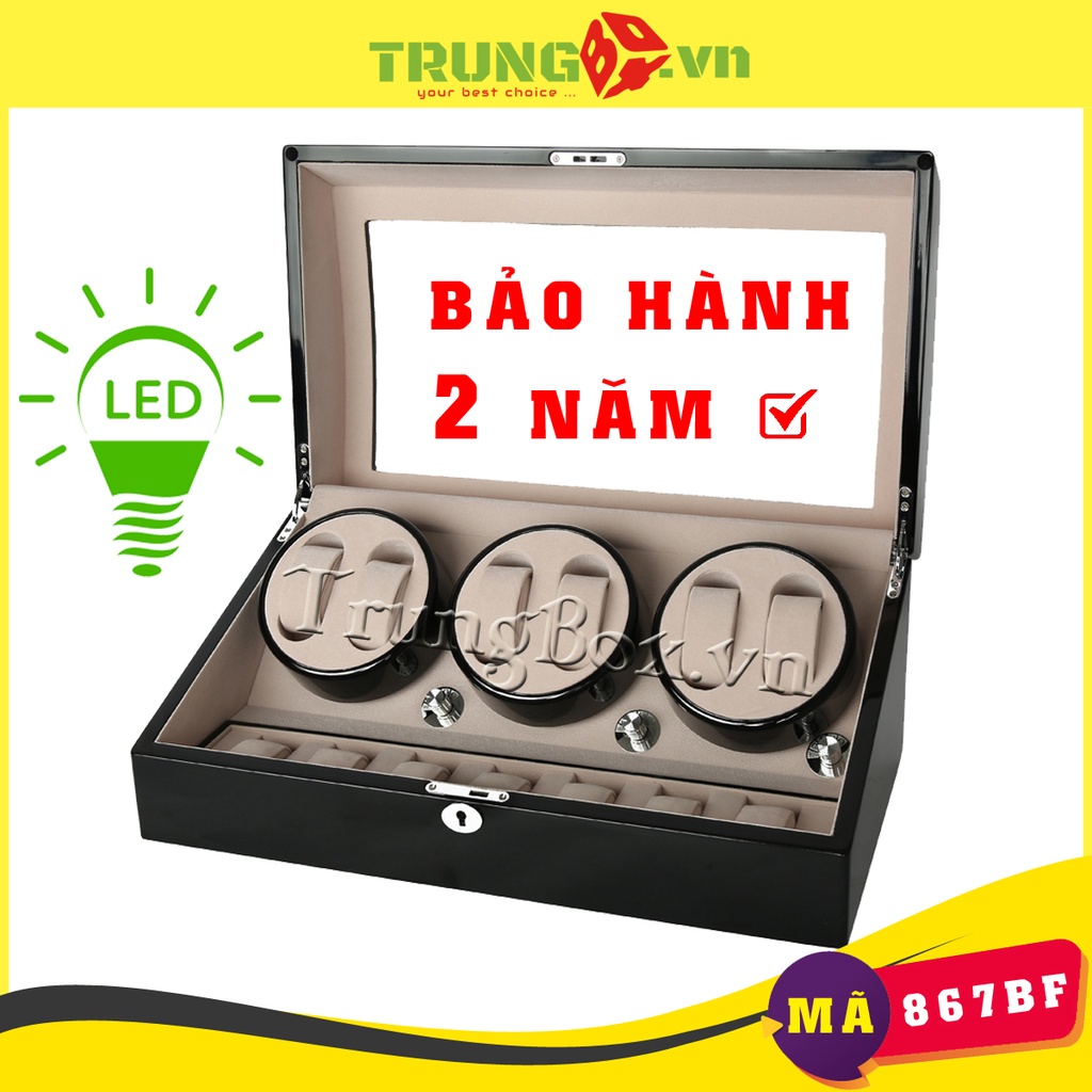 Hộp Xoay Đồng Hồ 6 Cơ 7 Tĩnh Vỏ Gỗ Sơn Mài - Mã 867BF