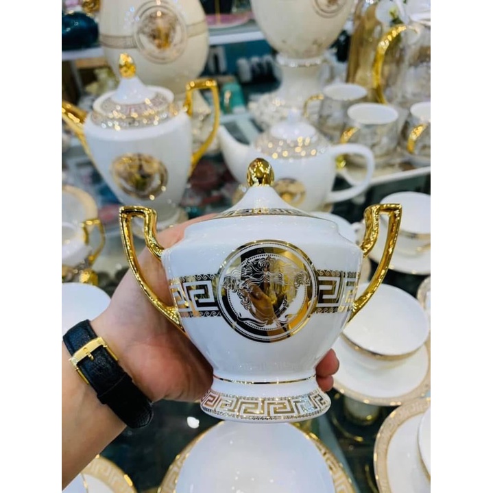 BỘ BÌNH TRÀ VERSACE BẰNG SỨ CHẤT LIỆU SỨ XƯƠNG CAO CẤP MÀU TRẮNG