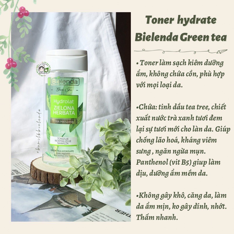 Toner Bielenda Herbal Green Tea trà xanh - dịu da, mờ thâm sáng da và làm sạch sâu